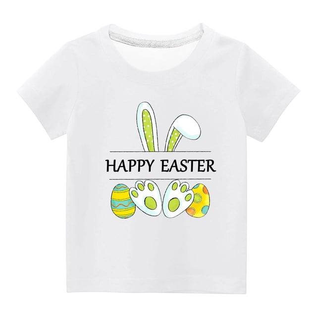 Haut à Manches Courtes pour Enfants Garçons Filles Mode Oreilles de Lapin de Pâques Œufs de Pâques Imprimé Col Rond