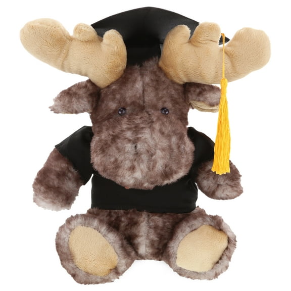 DolliBu Sitting Moose Graduation Plush Toy - Super Soft Graduation Stuffed Animal Dress Up with Gown & Cap with Tassel Outfit - Cute Congratulatory Graduation Gift - 10 Inches