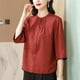 thumbnail image 3 of Otoño nueva mamá de mediana edad suelta moda estilo occidental órgano plisado cuello alto medio cárdigan camisa redonda swing, 3 of 5