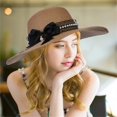 thumbnail image 5 of Mujeres Bowler sombrero de paja de encaje de perlas Bowknot Wide Brim Visera plegable sombreros para la playa al aire libre Seaside, 5 of 5
