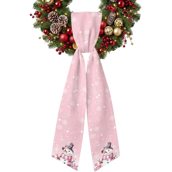 Christmas Pink Wreath Sash for Front Door 4.5"x56", Snowflake Elf Snowman Double-Sided Bow Ribbon Decor for Wreaths, Stair Railings, Fireplace Mantel