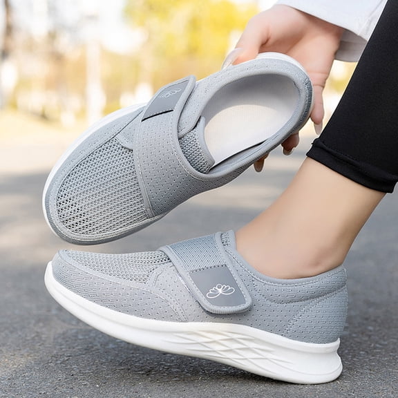 Domzle Womens Walking Shoes Comfortable Wide Shoes Adjustable Shoe Breathable Nursing Shoes Casual Wide Width Sneakers Gray 38