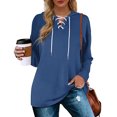 thumbnail image 1 of Sudadera de mujer con cuello en V y cordón de manga larga, sudadera con capucha, camiseta holgada informal para mujer, 1 of 6