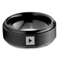 thumbnail image 2 of Tungsten Video Play Button Band Ring 8mm Men Women Comfort Fit Black Step Bevel Edge Brushed Polished, 2 of 4