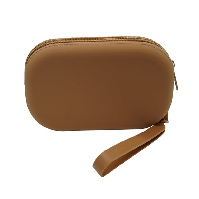 Hioecau Trousse de Maquillage Ovale en Silicone, Sac de Rangement Imperméable, Pochette Cosmétique à Fermeture Éclair pour Articles de Toilette, Rouges à Lèvres, Clés, Bijoux