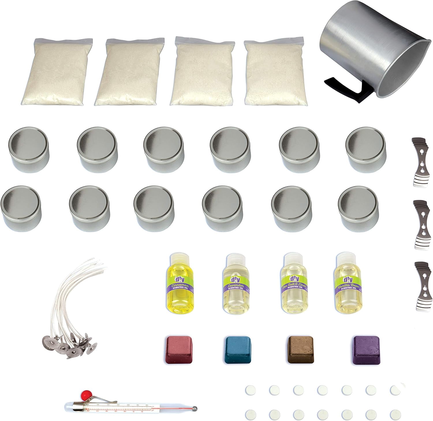 iDIY Candle Making Supplies (Large 55 Piece Set)-Includes 4 lb All Natural Soy Wax Chips, 12 Tins, Scents, Coloring, Wicks, Thermometer, Pouring Pot, TWICE as MANY CANDLES AS LEADING Kit