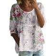 thumbnail image 3 of AKEGAMN Women's Floral Print 3/4 Sleeve Crew Neck Loose T-Shirt, Pink S-5XL, 3 of 3