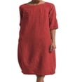 thumbnail image 1 of CHOK Robes en Lin pour Femmes Dames Occasionnels T-Shirt Midi Robe d'Été en Vrac à Manches Courtes Robe Robes Loungewear, 1 of 4