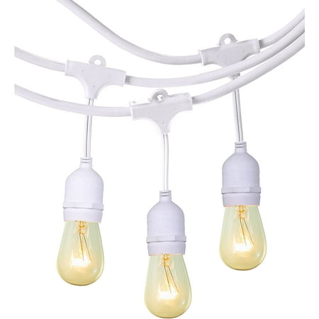 

Outdoor String Lights 24Ft Outdoor Hanging String Lights with 12 Vintage Edison Bulbs Commercial Grade Strand for Market Cafe Bistro Patio Party Tent Porch Garden (White)