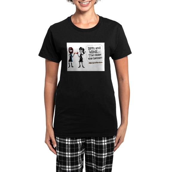 CafePress - Bffs And WINE Pajamas - Women's Short Sleeve Print T-Shirt and Pants Dark Cotton Pajama Set