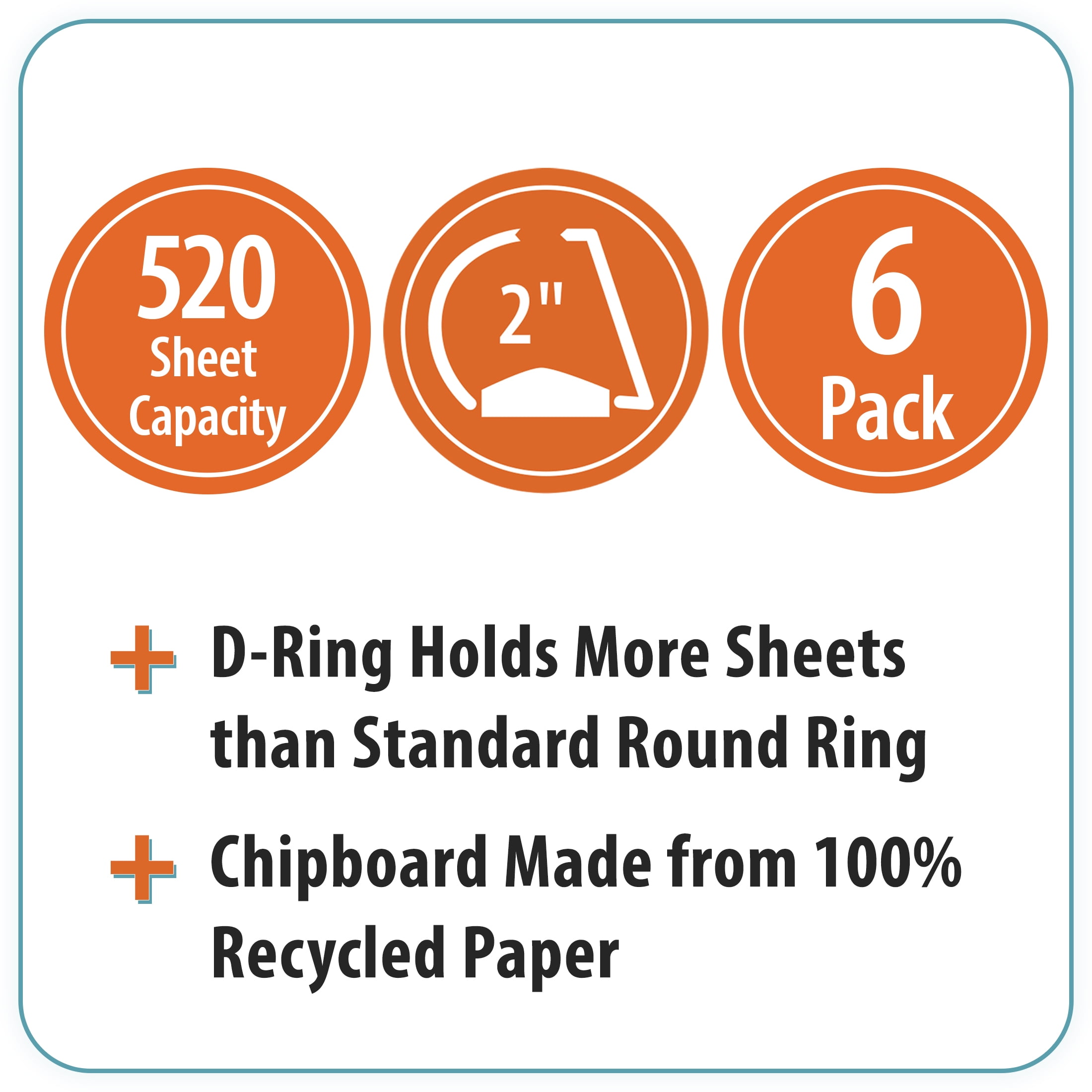 Pen + Gear 3-Ring Durable View Binder, 2 in Slant D-Ring, Black, 6 Pack