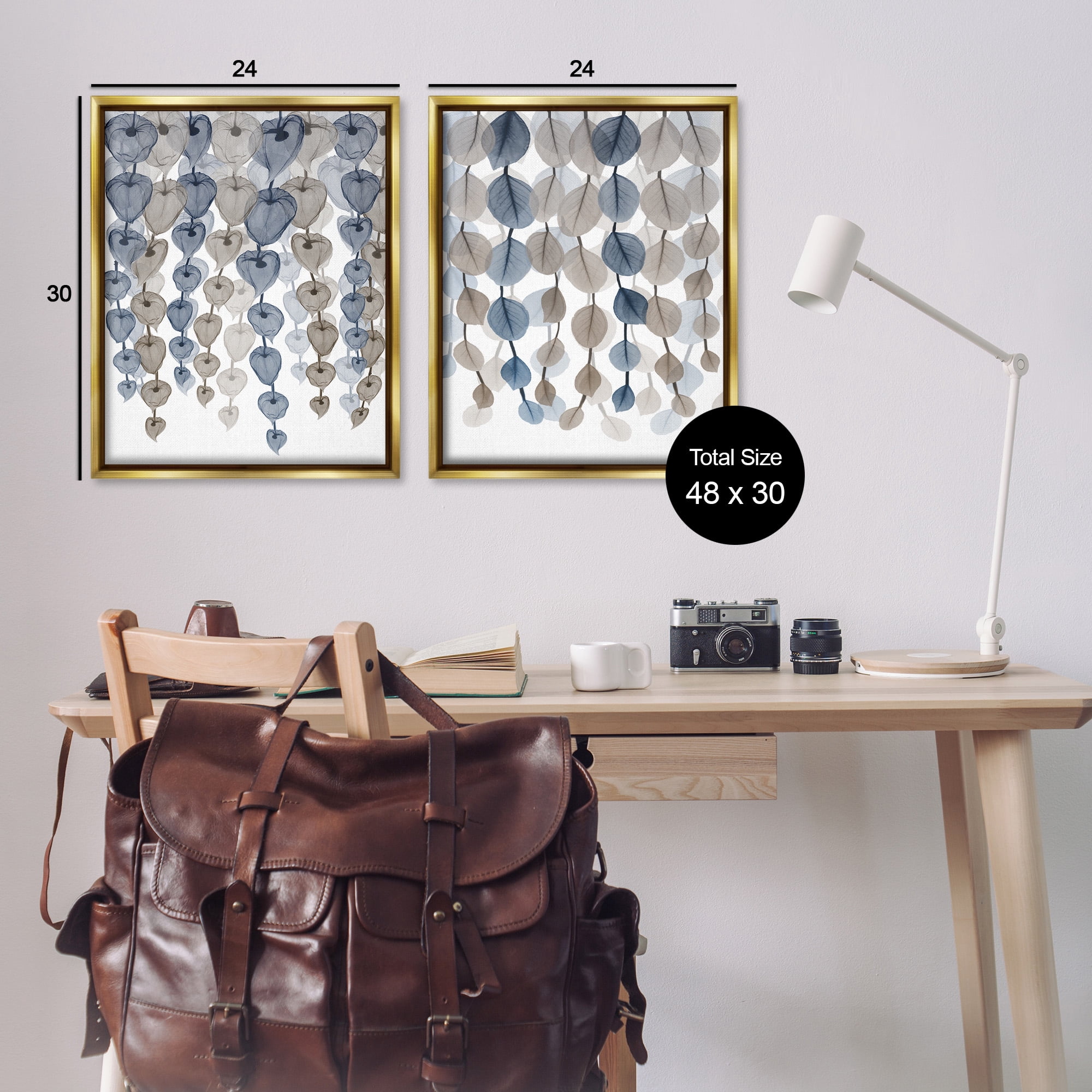Stupell Industries Falling Vines Neutral Leaves Abstract Painting Gold Floater Framed Canvas Art Print Wall Art, 25 x 31, Set of 2