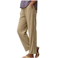thumbnail image 6 of Tqcoqu Linen Pants for Women Casual Summer Drawstring Elastic Waist Trousers Pockets Petite Fashion Straight Pants Lounge,Khaki Women's S-XXL, 6 of 7