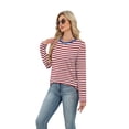 thumbnail image 3 of WIHOLL Womens Striped Long Sleeve Shirts Spring Outfits 2026 Striped Tops Fashion Clothing Crewneck Tee Blouses Burgundy, 3 of 8