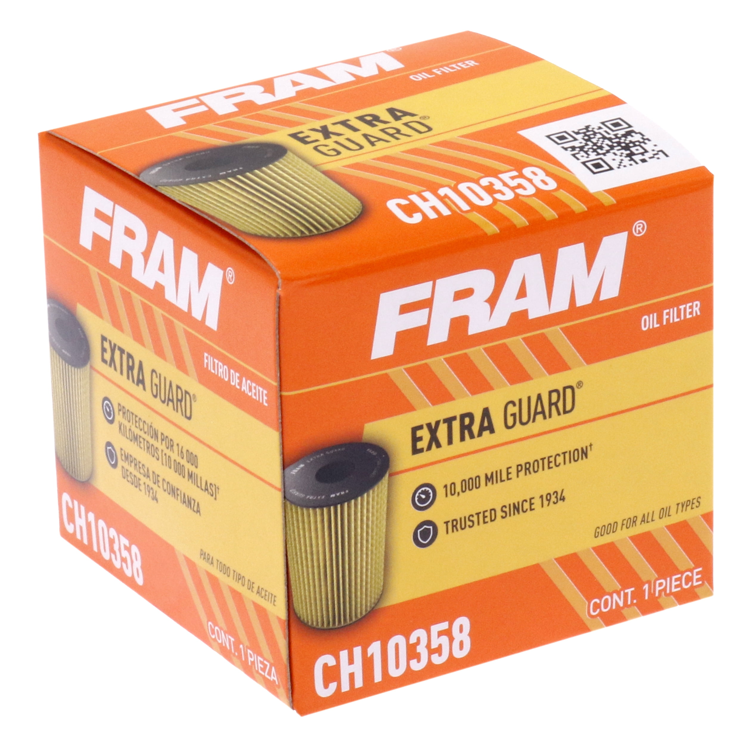 FRAM Extra Guard Oil Filter, CH10358, 10K Miles, Replacement Oil Filter Fits Select Vehicles