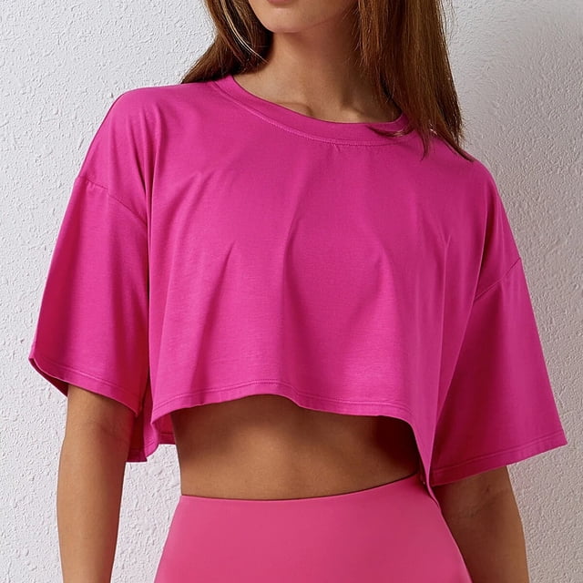 Camiseta de Yoga para mujer, bata holgada, Top deportivo para ejercicio, gimnasio, adiestramiento al aire libre, camiseta deportiva de manga corta para Yoga, Top para mujer