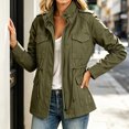 thumbnail image 3 of Long Sleeve Women Spring Fall Solid Color Zipper Coat Stand Collar Casual Military Anorak Jackets with Pocket, 3 of 7