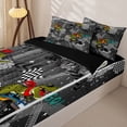 thumbnail image 3 of Castle Fairy Dinosaur Monster Truck Zipper Twin Comforter Sets with Fitted Sheet and 2 Pillowcases,Racing Flag Print Zipper Bedding Set,Gray Green,4-Piece,Black Reversible, 3 of 6