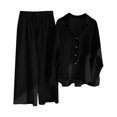 thumbnail image 4 of Baqcunre Women's 2-Piece Vintage Plus-Size Cotton and Linen Shirt and High-Waisted Pant Set,Color Black,Size 3XL-5XL, 4 of 4