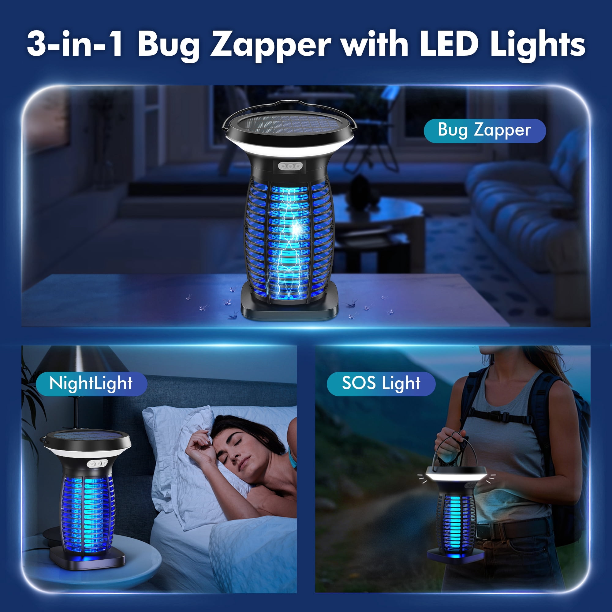 Reppiss  Solar Bug Zapper, Mosquito Killer Lamp, Waterproof 4200V Electric Trap  for Outdoor Patio and Camping