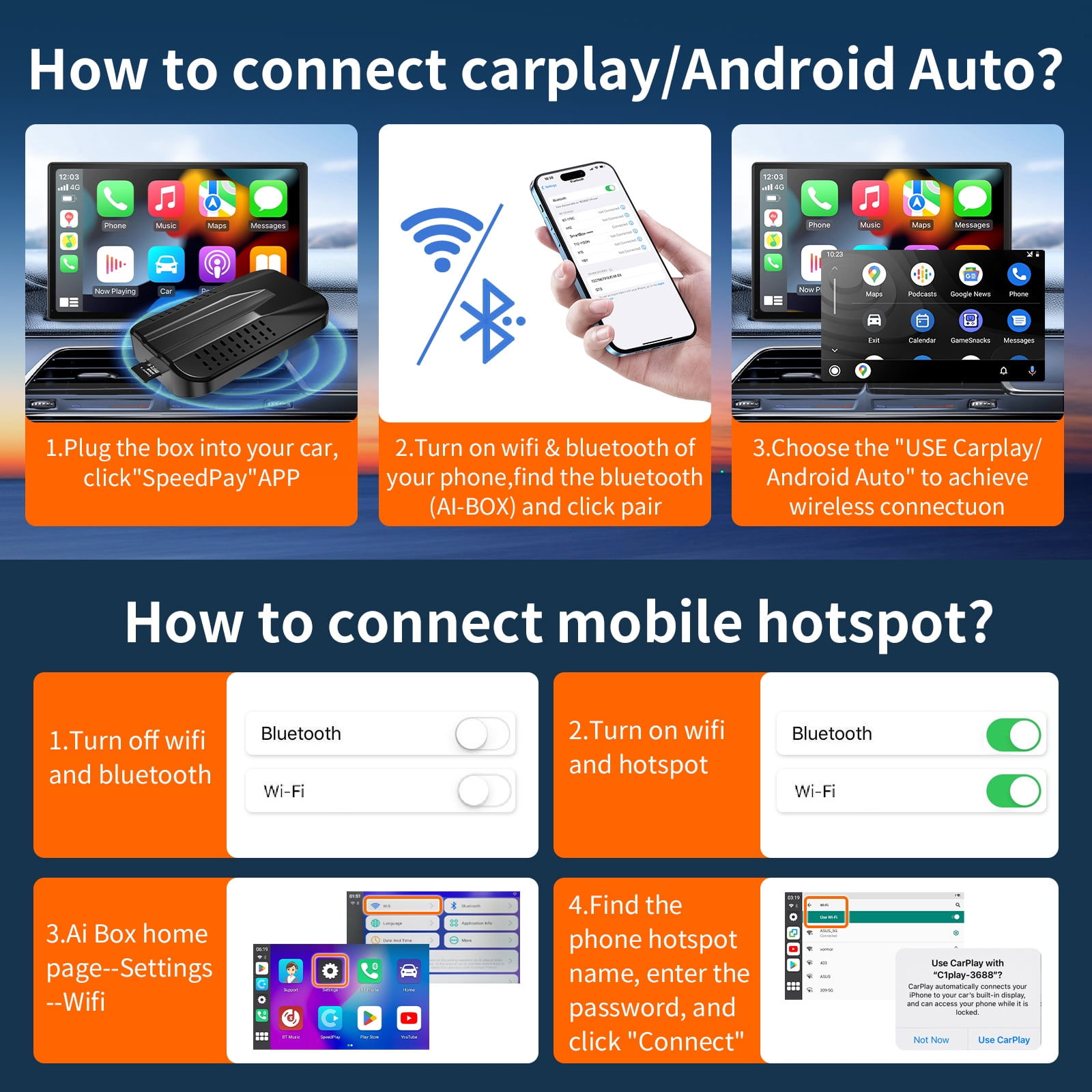 Wireless Magic Box 3.0 CarPlay AI Box Adapter for Car Stereo Factory,5G Wifi Apple CarPlay& Android Auto ,Bluetooth/Siri/GPS,Support Google/YouTube/Tiktok/TF Card, Plug and Play