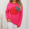 thumbnail image 2 of Tnhcen Women's Strawberry Knit Sweater Soft Acrylic Pullover Loose Fit Casual Top Round Neck Comfort Wear Pink Fruit Pattern S-XL, 2 of 9