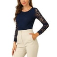 thumbnail image 4 of MODA NOVA Junior's Round Neck Long Sleeves Sheer Flower Embroidery Lace Blouse, 4 of 5