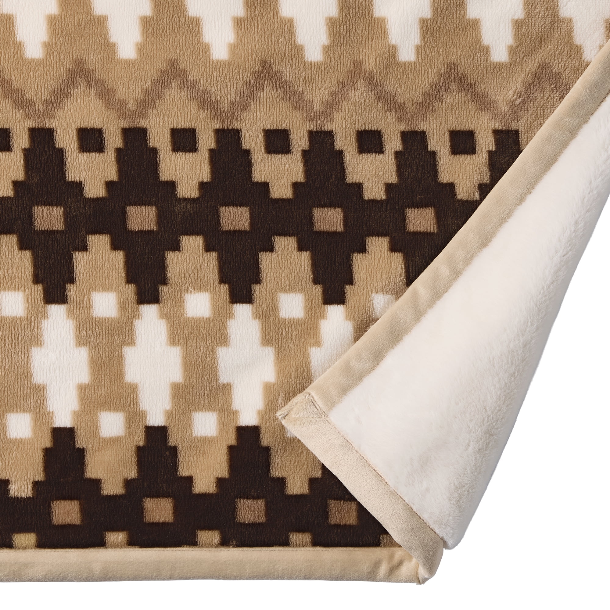 Better Homes & Gardens Border Printed Velvet Plush and Faux Fur Super Soft Throw Blanket, Oversized, Lindir Border Beige