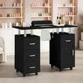 thumbnail image 3 of Shininglove Manicure Table, Modern Nail Desk with Dust Collector & Wrist Cushion, Wood Nail Tech Desk with Lockable Wheels, Storage Drawers & Cabinet, Ideal Beauty Salon Workstation, 3 of 8