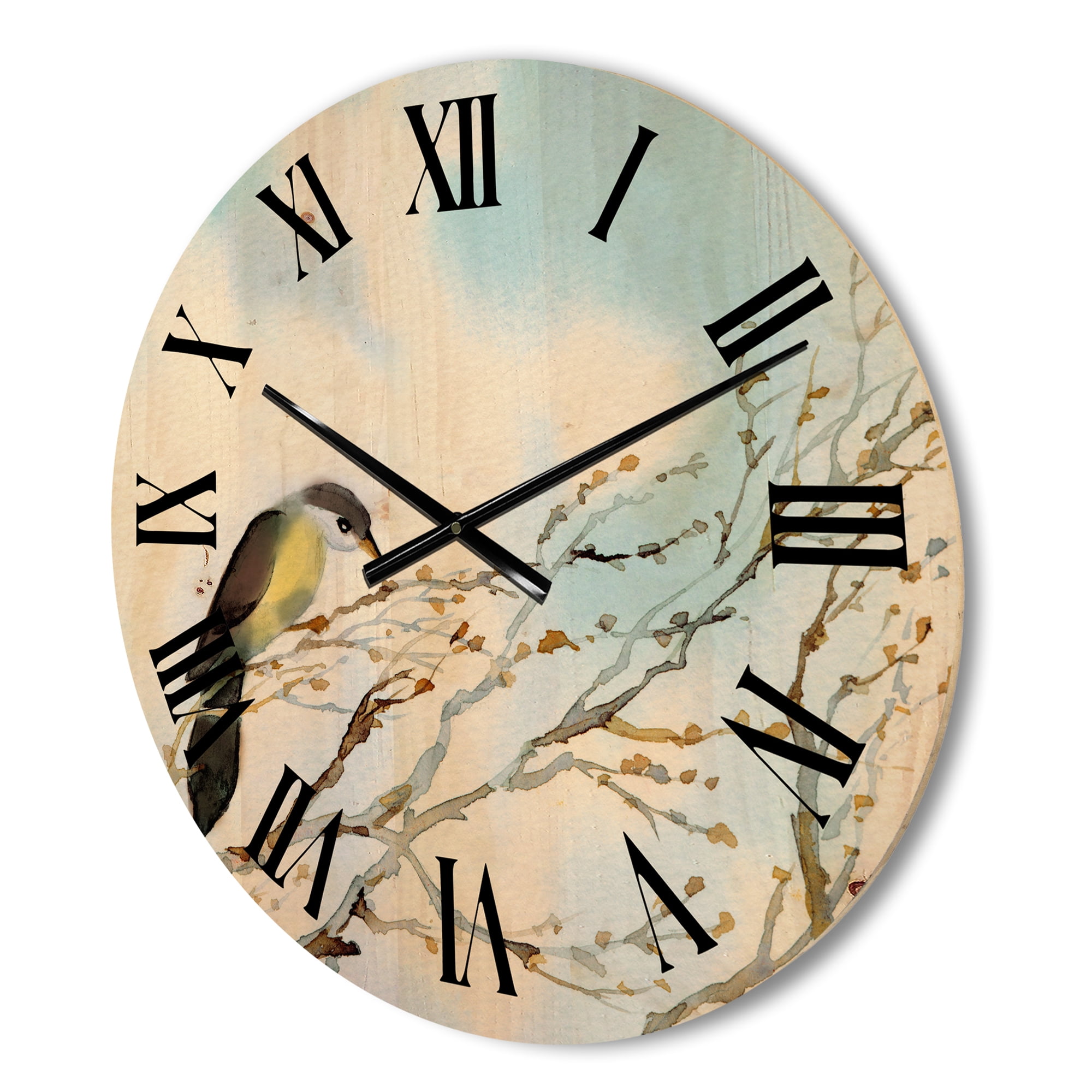 Designart 'Bird Sitting On Old Bare Tree With Blue Cloudy Sky' Traditional Wood Wall Clock