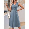 thumbnail image 5 of Womens Wrap V Neck Sleeveless Sundress Summer Flare Tank Dress Grey S, 5 of 9