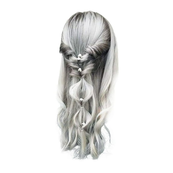 Wig with Bangs, Wigs for Women, Women's Grayish White Mixed Color Gradient Medium Length Curly Wig