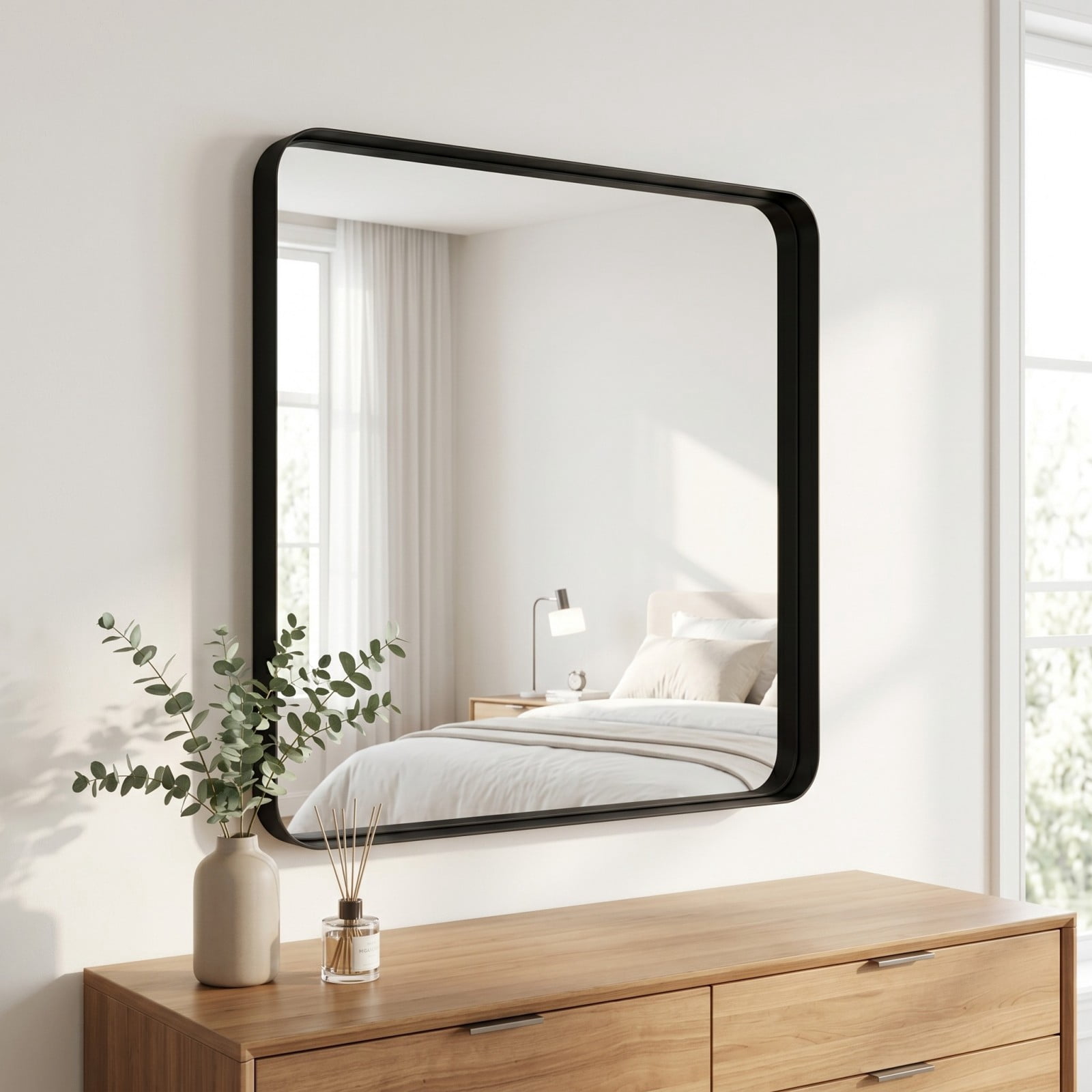 GRAHMCY 36"x36" Bathroom Mirror Wall Mounted Rectangular Vanity Mirror with Deep Frame, Black