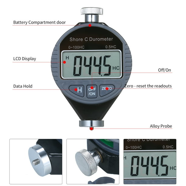 Portable 0-100Hc Shore C Hardness Tester Meter Digital Durometer Scale For Sponge Soft Material With Large Lcd Display