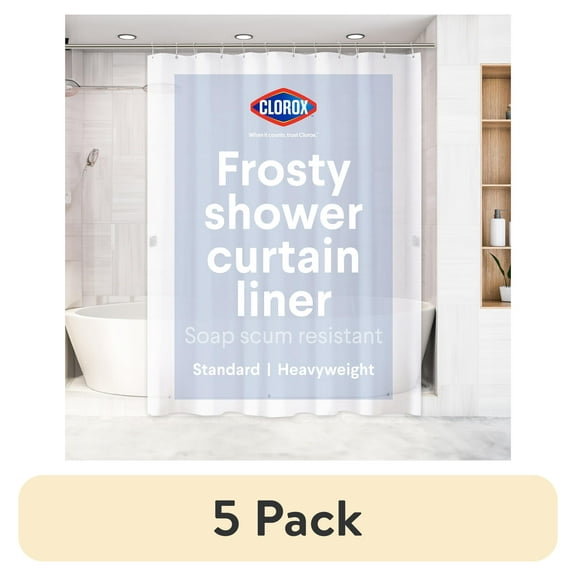 (5 pack) Clorox Shower Curtain Liner Heavyweight Waterproof PEVA with Metal Grommets 72" x 72" Frosty