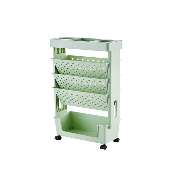 LNGOOR 1pc Movable Bookshelf Large Capacity Book Storage Rack Office Desk File Organizer With Wheels Multi-Layer Rotatable Removable Plastic Practical Rolling Organization Shelf