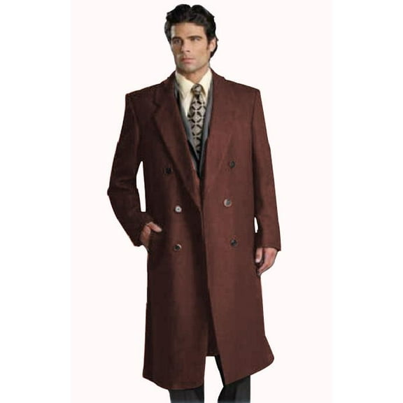 Mens Six Button Dark Brown Notch Lapel Fully Lined Long Coat