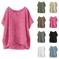 thumbnail image 6 of Diufon Cotton Linen Tees for Women Summer Casual Solid Color Tops Round Neck Short Sleeve T-Shirts, 6 of 7