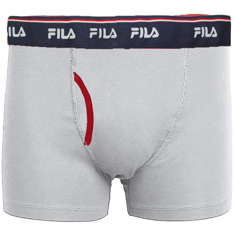 Fila Men's 4-Pack Logo Band 6 Inseam Boxer Brief Blue/Grey Heather/Blue  Heather/Red, Large 