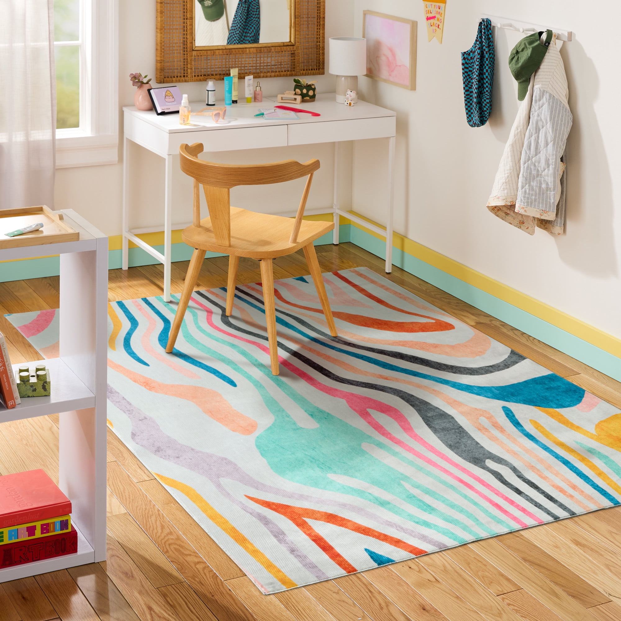 TOWN & COUNTRY PLAY Leta Zebra Stripe Kid's Washable Area Rug, Soft & Plush, Safe Non-Slip Backing, Bedroom Rug, Dorm Decor, Playroom & Classroom Rugs, Pink/Multi, 6'6"x9'2"