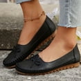thumbnail image 3 of Rokment Womens Wedge Slip on Walking Loafers Vintage Bow Leather Low Heels Ballet Flat Dress Shoes Boho Beach Casual Spring Fall Footwear Black Size 6.5, 3 of 6