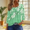 thumbnail image 2 of CYMMPU Women's Pleated Slanted Neck Floral Printed Flowy Blouse 3/4 Length Sleeve Tunic Tops Shirts Basic Tees Casual Business Work Blouses Summer Fall 2025 Clothes Green L, 2 of 7