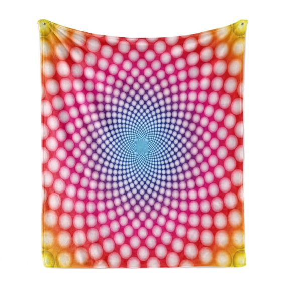 Psychedelic Soft Flannel Fleece Throw Blanket, Contemporary Style Dotted Pattern with Ombre Effect Optical Illusion Design, Cozy Plush for Indoor and Outdoor Use, 50" x 60", Multicolor, by Ambesonne