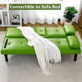 thumbnail image 6 of Aukfa Leather Futon Convertible Sofa Bed for Home Office, 2 Cup Holders&Pillows, Green, 6 of 9