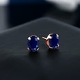 thumbnail image 3 of Gem Stone King 18K Rose Gold Plated Silver Blue Sapphire Stud Earrings for Women Men | 3.60 Cttw | Gemstone September Birthstone | Oval 8X6MM, 3 of 4