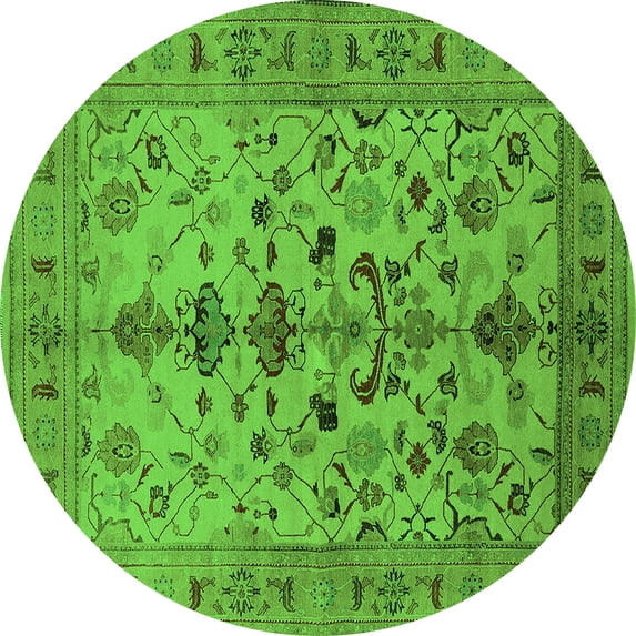 Ahgly Company Indoor Round Oriental Green Industrial Area Rugs, 4' Round
