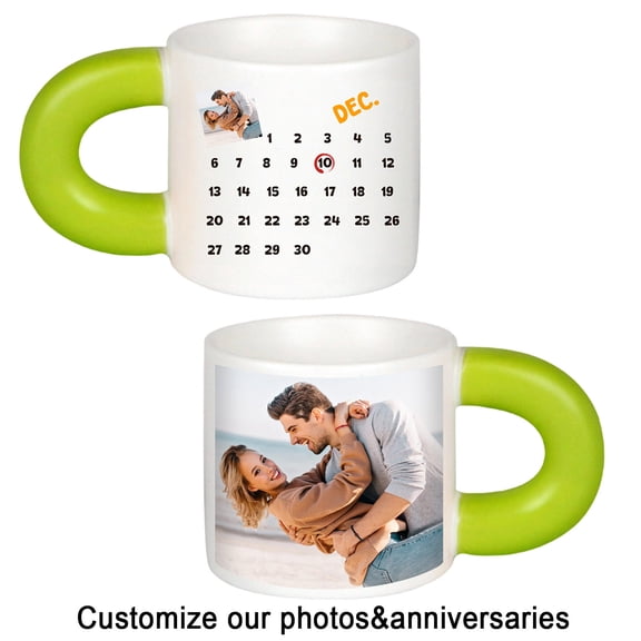 Cevemin Personalized Photo Custom Chubby Ceramic Cup - Cute Anniversary Gift For Him Her, Customizable with Portraits and Dates for Valentine's Day, Birthday, Home Office Use