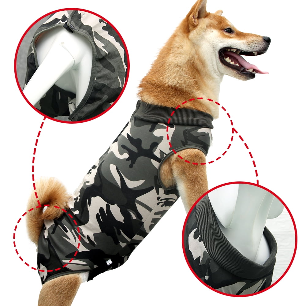 Dotoner Dog Recovery Suit Abdominal Wound Puppy Surgical Clothes Post-Operative Vest Pet After Surgery Wear Substitute E-Collar & Cone(3XL,Camo)