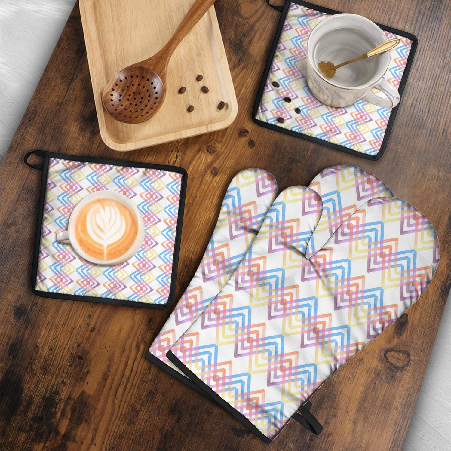 Oven Mitts and Pot Holders Set Of 4, Heat Resistant Kitchen Gloves with Non-Slip Grip, Hanging Loop, Soft Cotton Lining for Baking, Cooking, Grilling, Barbecue