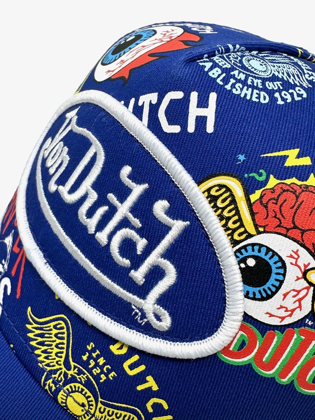 Von Dutch Trucker Hat Blue Flying Eyeball Jax Embroidered Patch